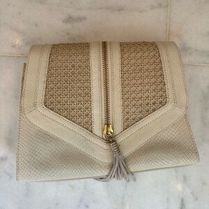 Leather cane and cream snakeskin vintage purse